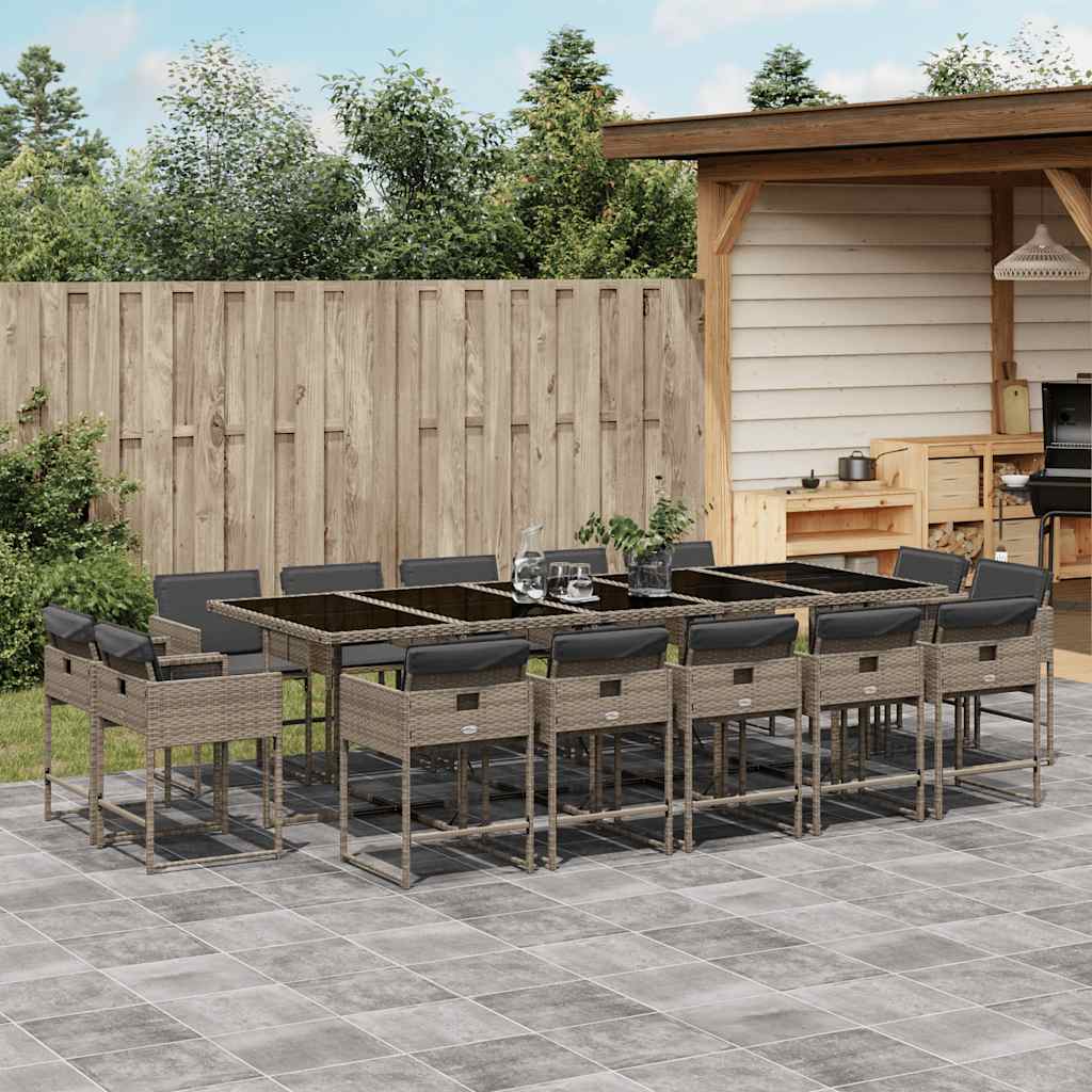 15-delige Tuinset met kussens poly rattan grijs – afbeelding 1