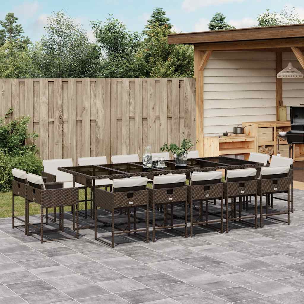 15-delige Tuinset met kussens poly rattan bruin – afbeelding 1