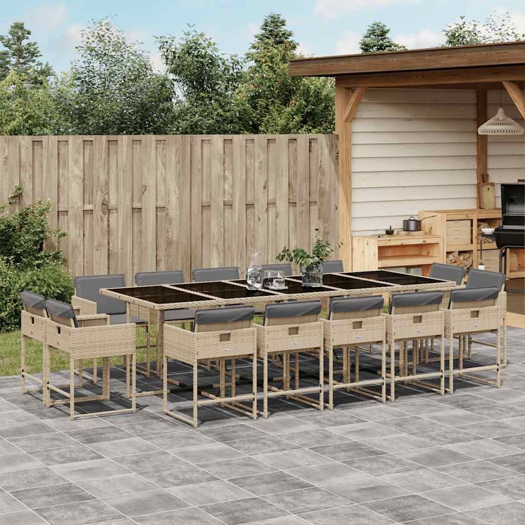 15-delige Tuinset met kussens poly rattan gemengd beige – afbeelding 1