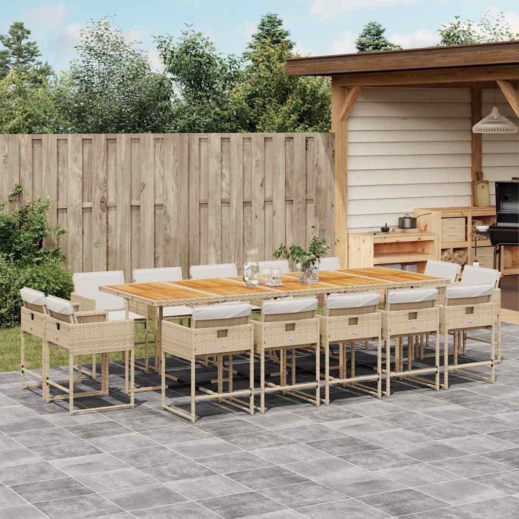 15-delige Tuinset met kussens poly rattan beige – afbeelding 1