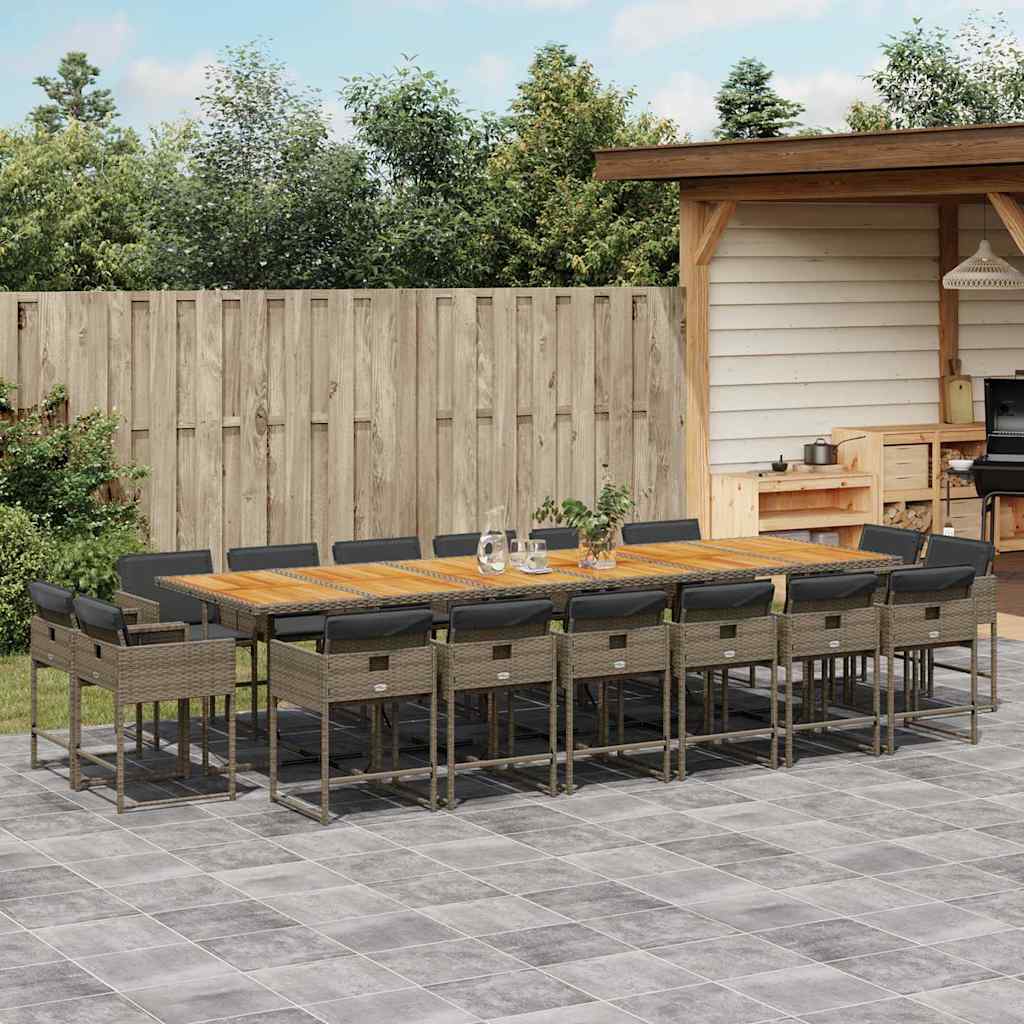 17-delige Tuinset met kussens poly rattan grijs – afbeelding 1