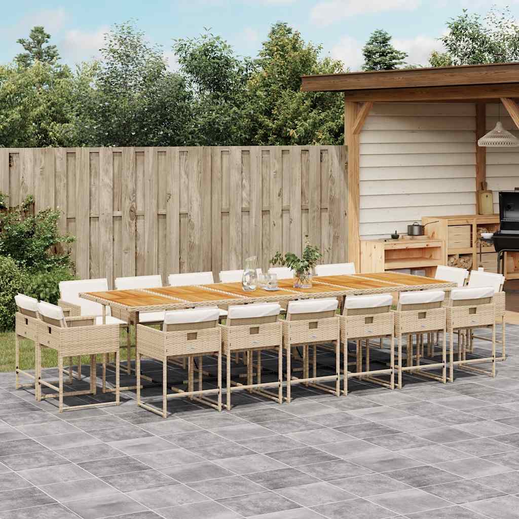 17-delige Tuinset met kussens poly rattan beige – afbeelding 1