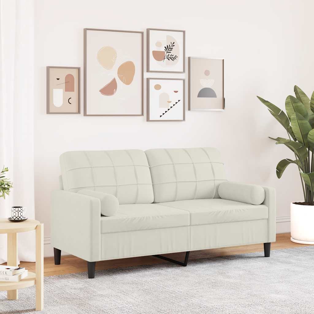Tweezitsbank met sierkussens 140 cm fluweel crèmekleurig