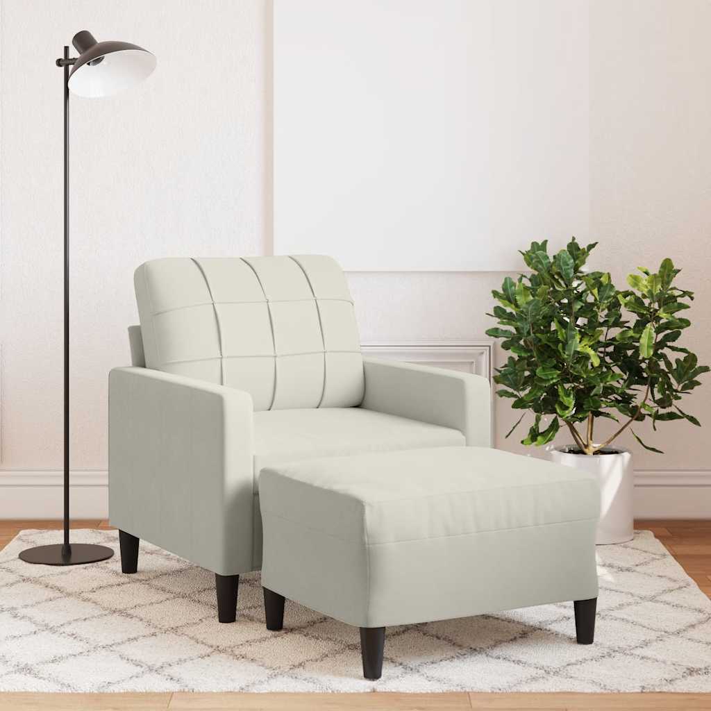 Fauteuil met voetenbank 60 cm fluweel crèmekleurig