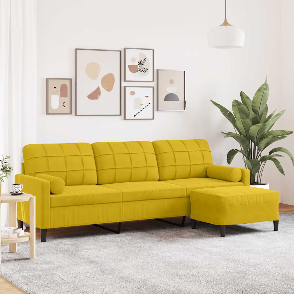 3-zitsbank met voetenbank 210 cm fluweel geel – afbeelding 1