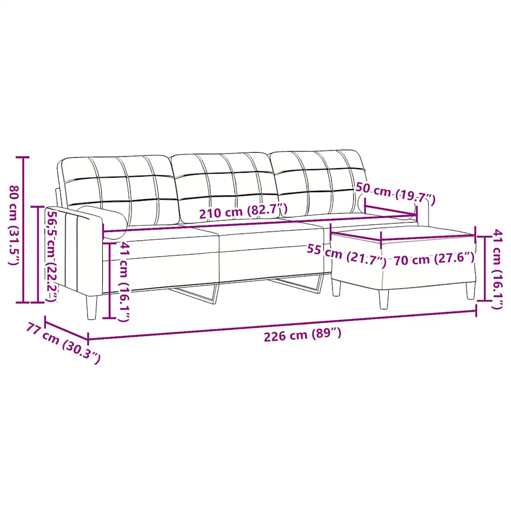 3-zitsbank met voetenbank 210 cm fluweel geel – afbeelding 7
