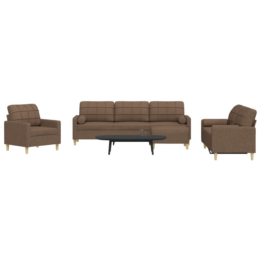 4-delige Loungeset met voetenbank en kussens stof bruin – afbeelding 1