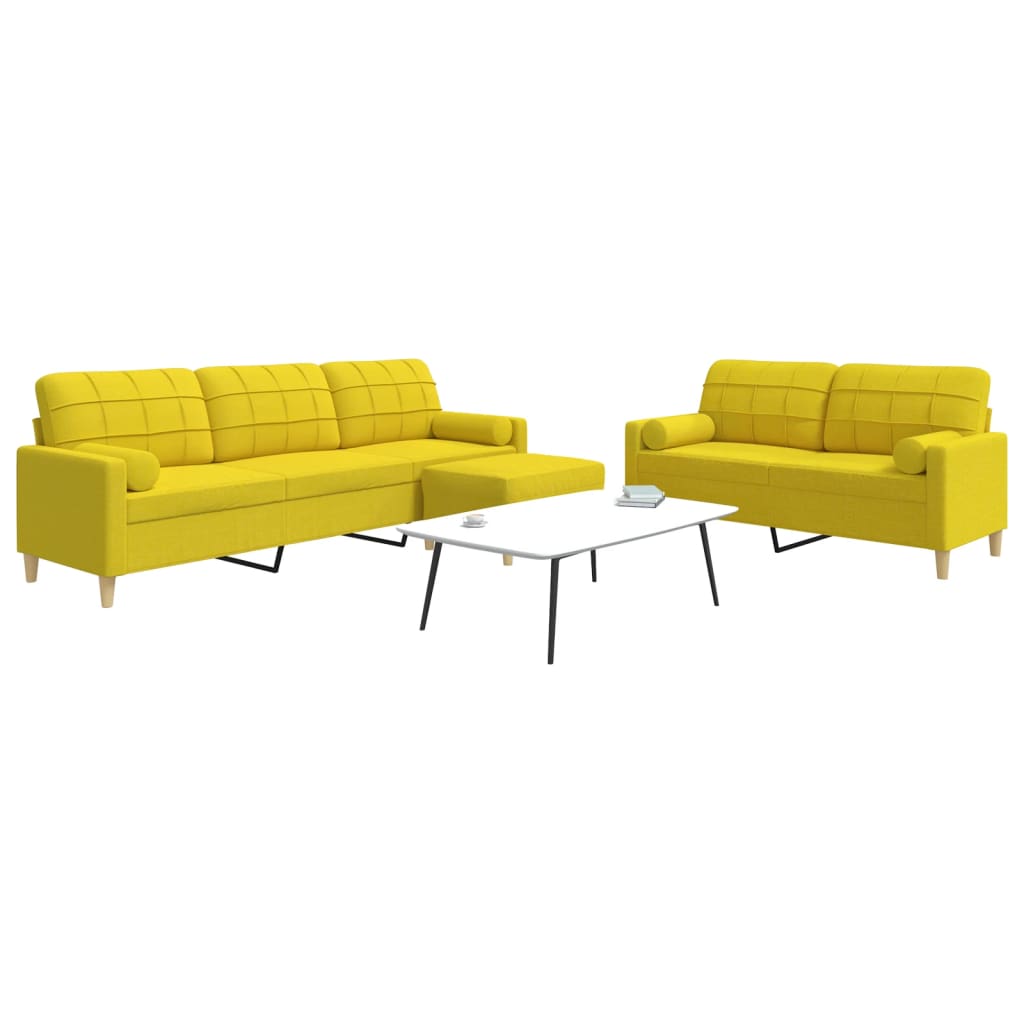 3-delige Loungeset met voetenbank en kussens stof lichtgeel – afbeelding 1