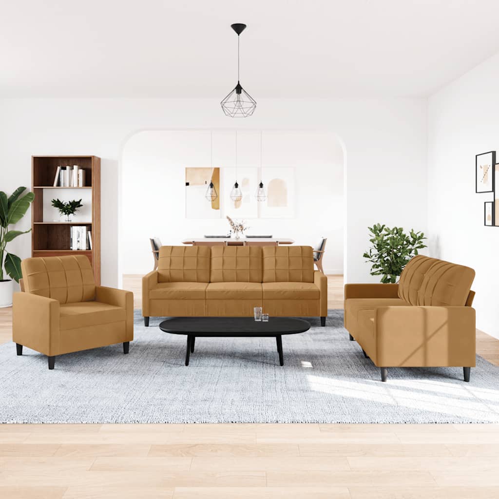 3-delige Loungeset met kussens fluweel bruin
