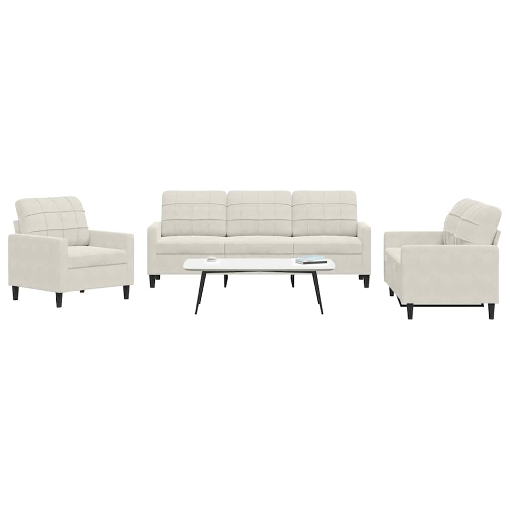 3-delige Loungeset met kussens fluweel crèmekleurig