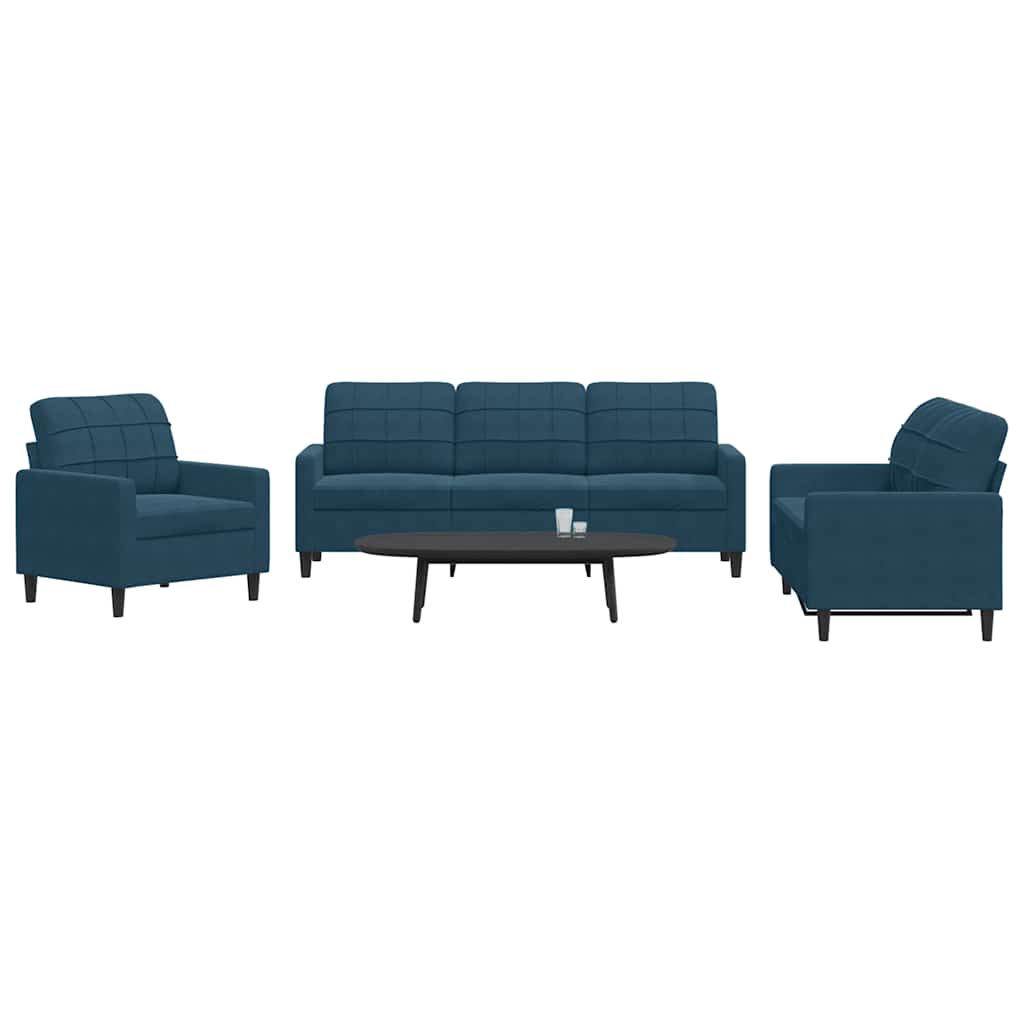 3-delige Loungeset met kussens fluweel blauw