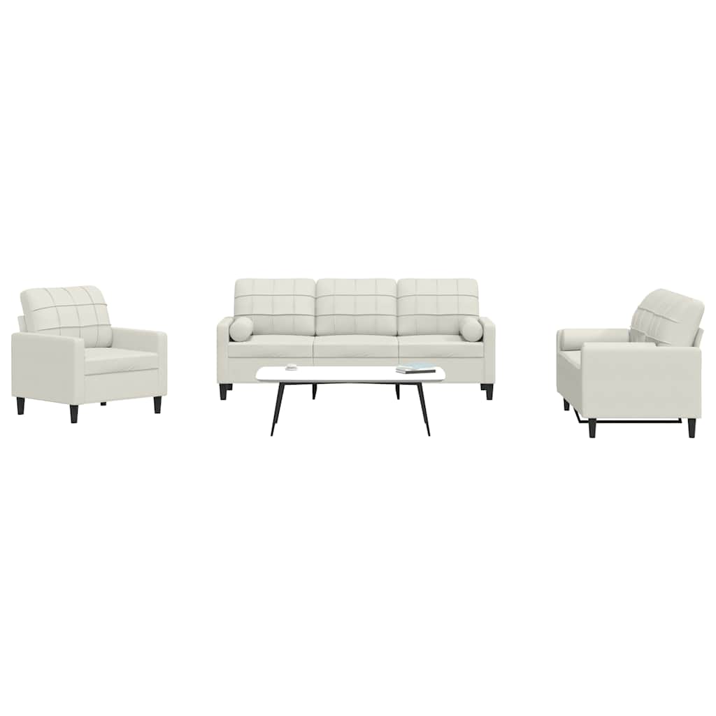3-delige Loungeset met kussens en bolsters fluweel crèmekleurig