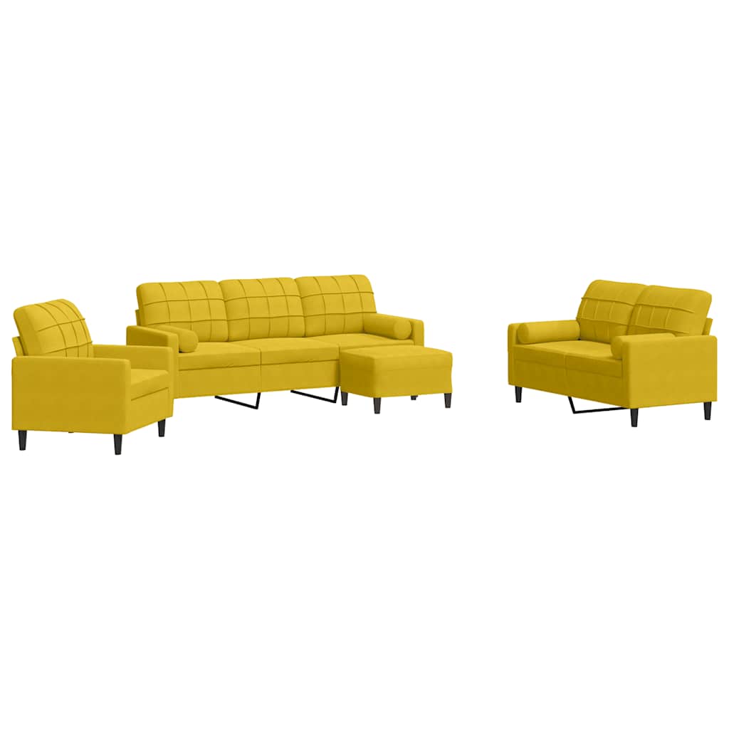 4-delige Loungeset met kussens en bolsters fluweel geel – afbeelding 2