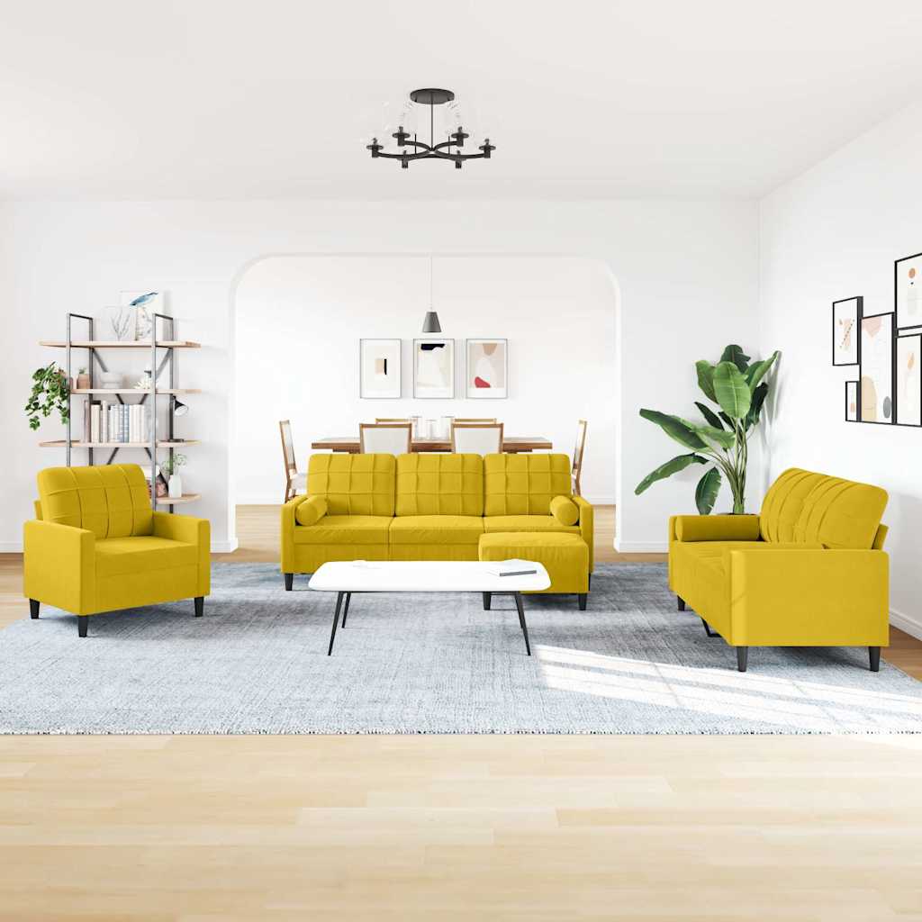 4-delige Loungeset met kussens en bolsters fluweel geel – afbeelding 3