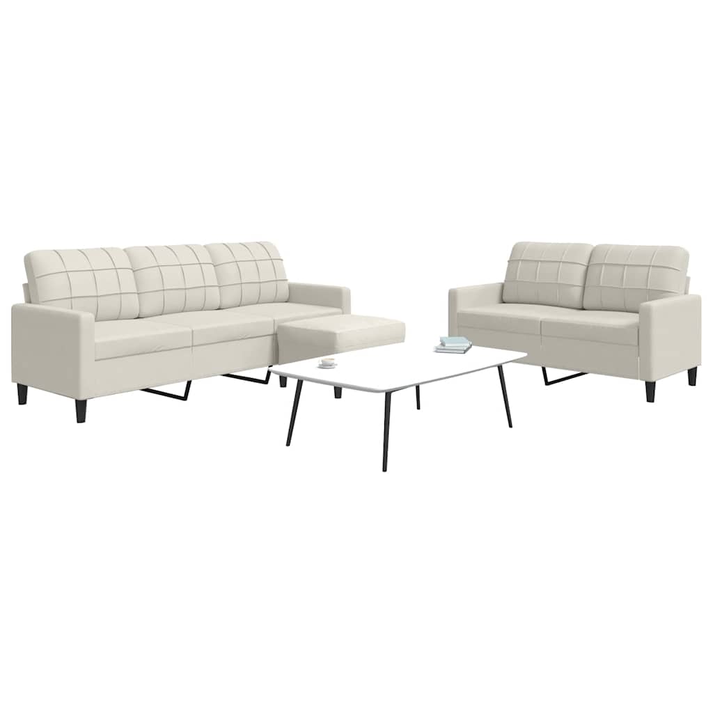 3-delige Loungeset met kussens fluweel crèmekleurig