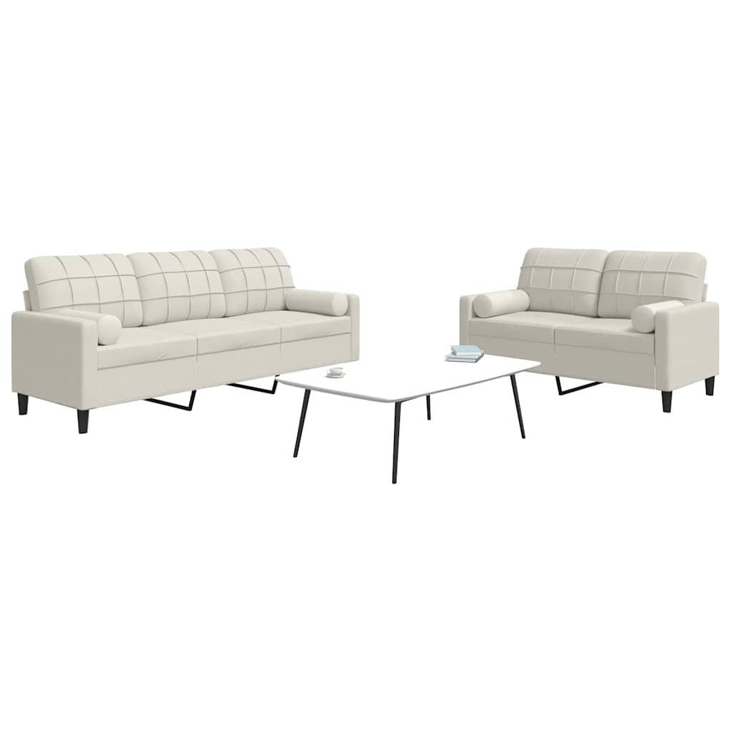 2-delige Loungeset met kussens en bolsters fluweel crèmekleurig
