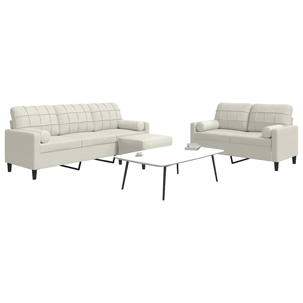3-delige Loungeset met kussens en bolsters fluweel crèmekleurig