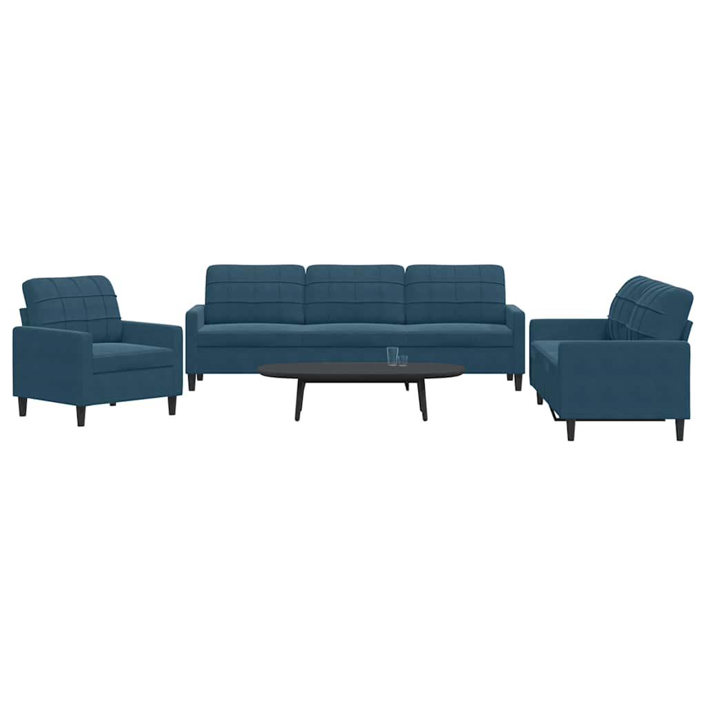 3-delige Loungeset met kussens fluweel blauw