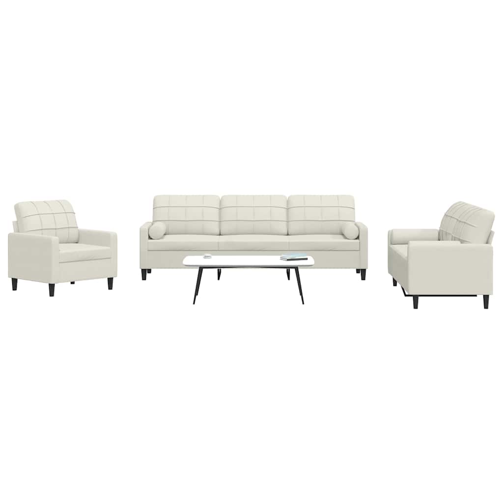 3-delige Loungeset met kussens en bolsters fluweel crèmekleurig