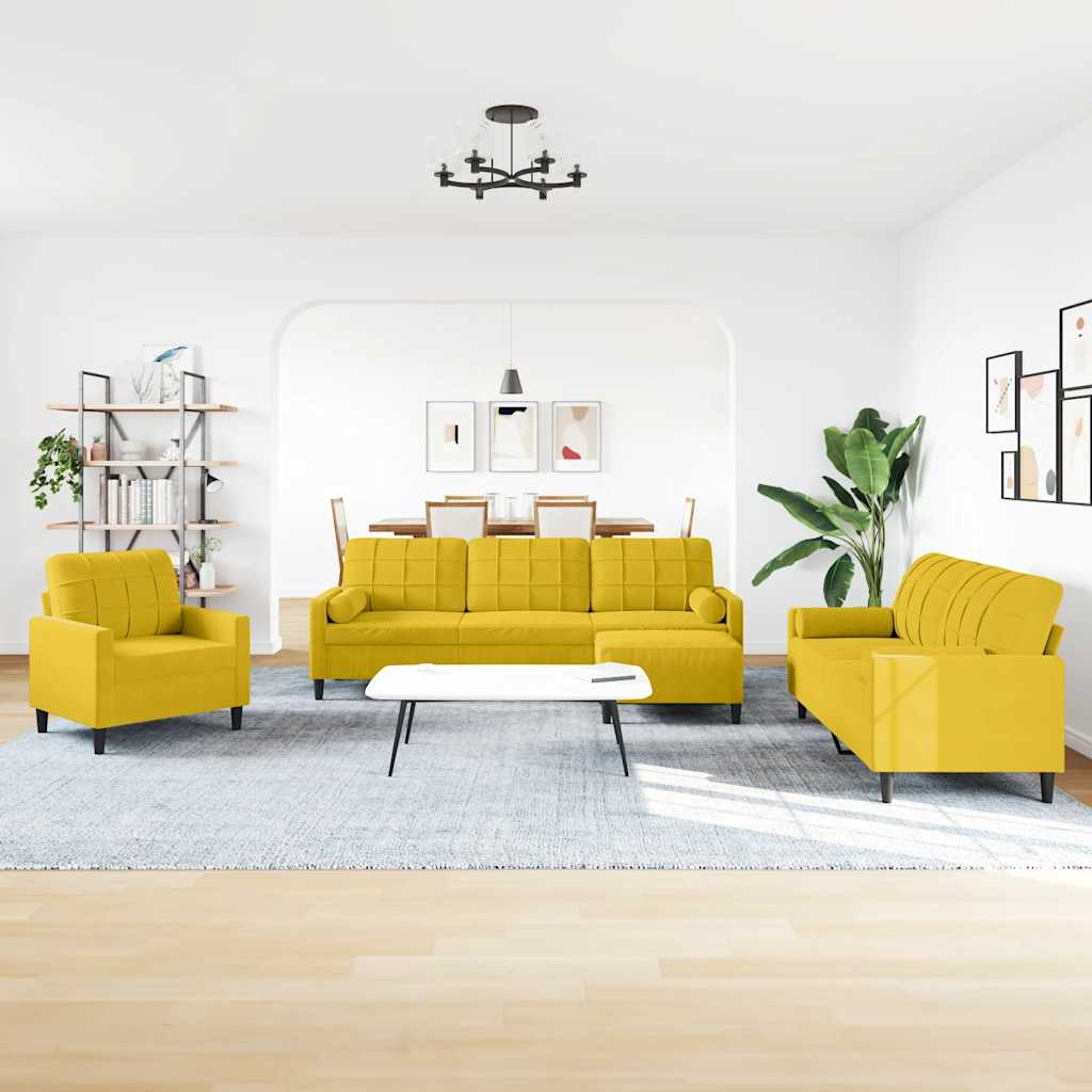 4-delige Loungeset met kussens en bolsters fluweel geel – afbeelding 3
