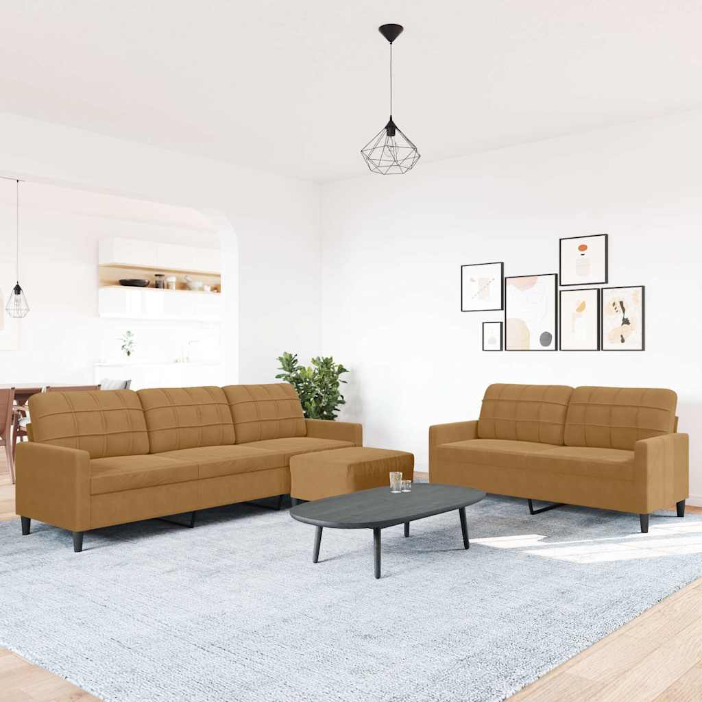 3-delige Loungeset met kussens fluweel bruin