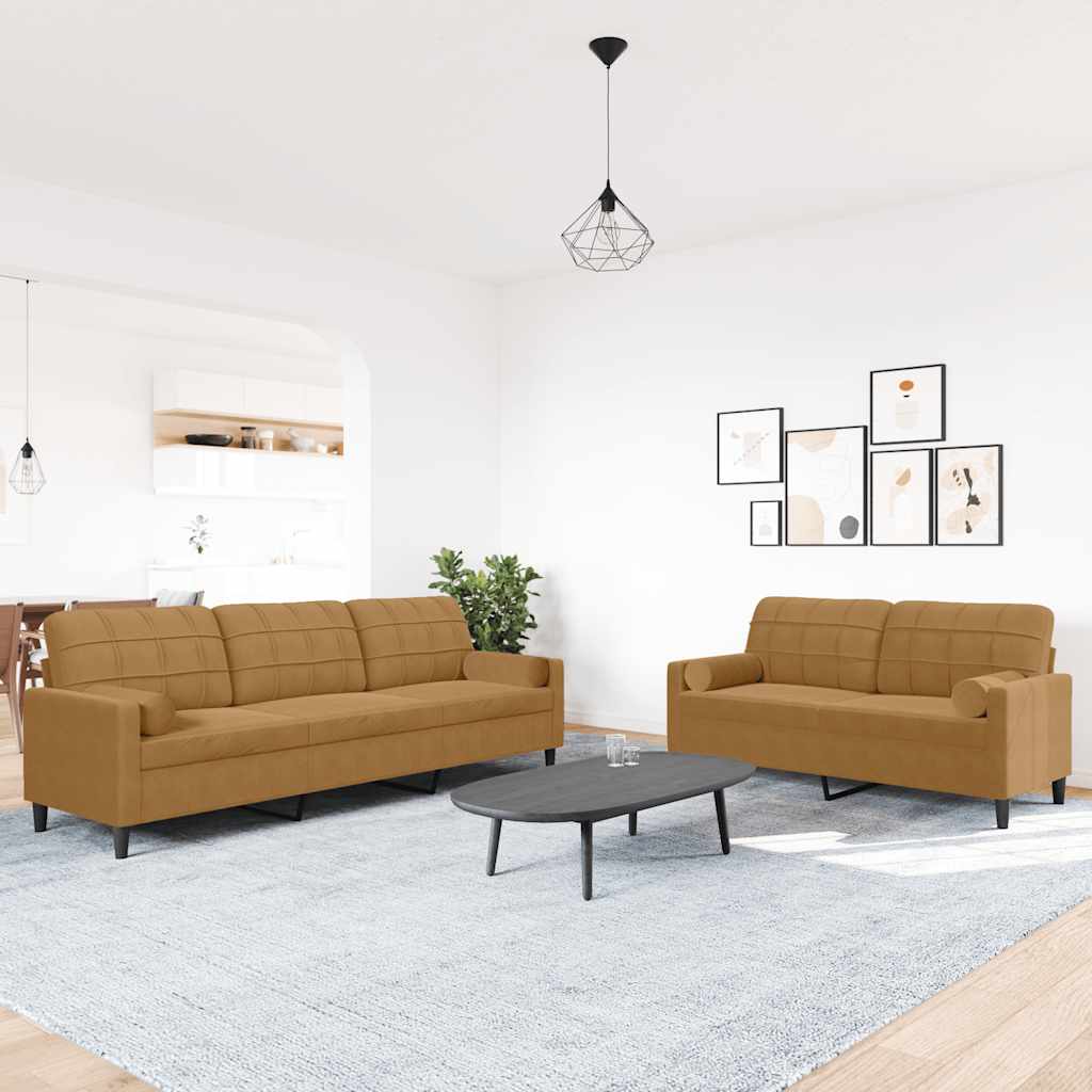 2-delige Loungeset met kussens en bolsters fluweel bruin