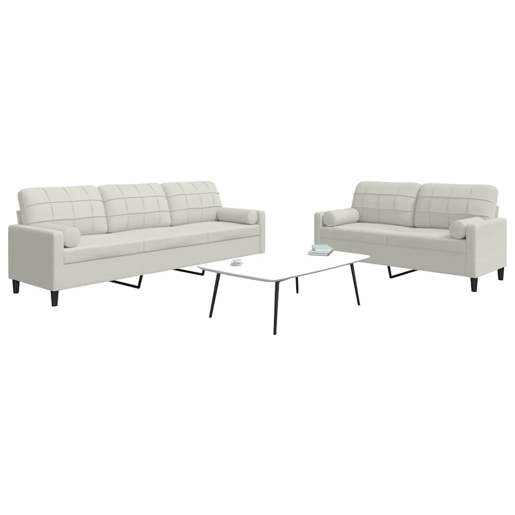 2-delige Loungeset met kussens en bolsters fluweel crèmekleurig