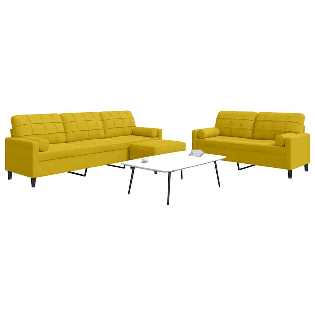 3-delige Loungeset met kussens en bolsters fluweel geel – afbeelding 1