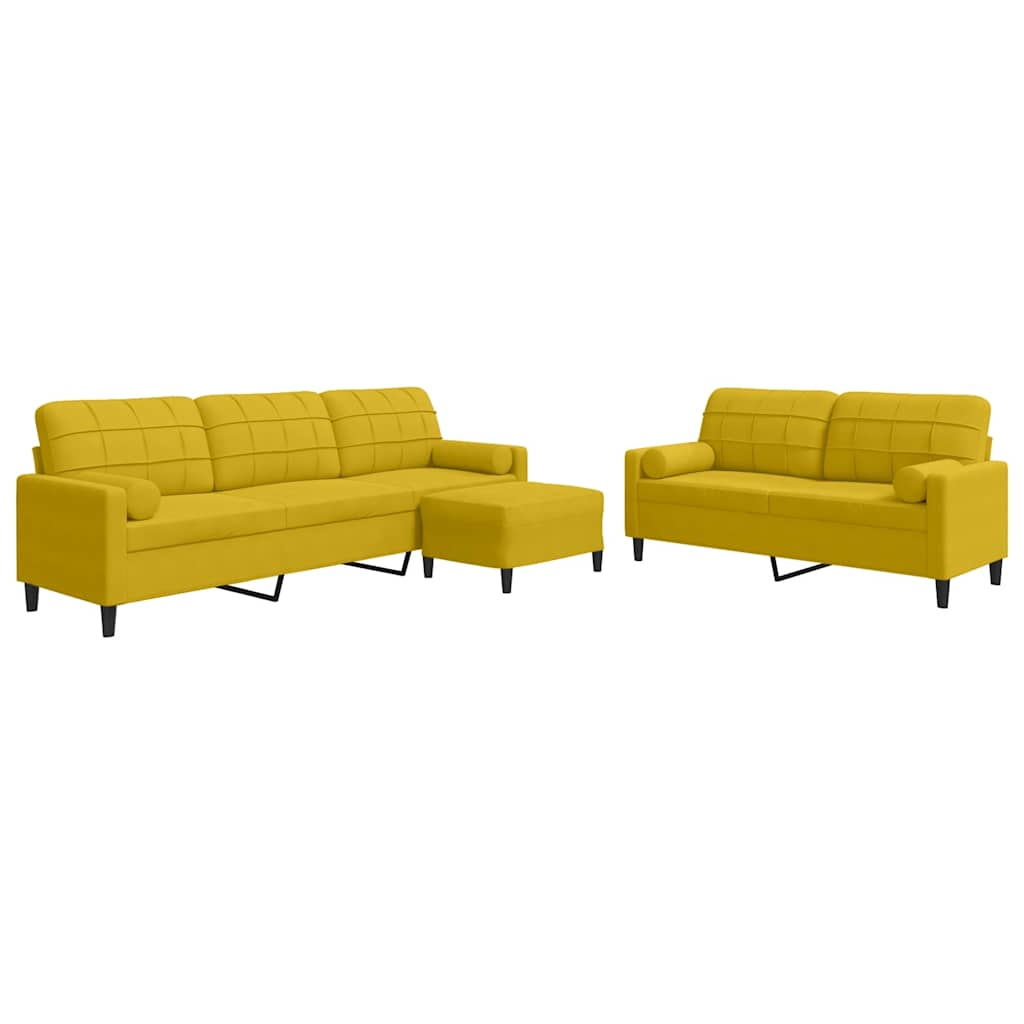 3-delige Loungeset met kussens en bolsters fluweel geel – afbeelding 2