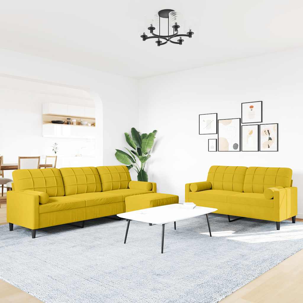 3-delige Loungeset met kussens en bolsters fluweel geel – afbeelding 3