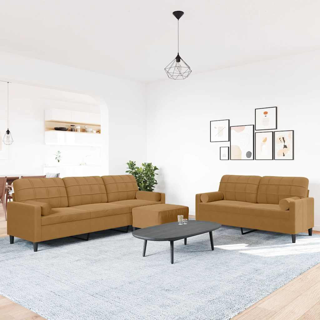 3-delige Loungeset met kussens en bolsters fluweel bruin