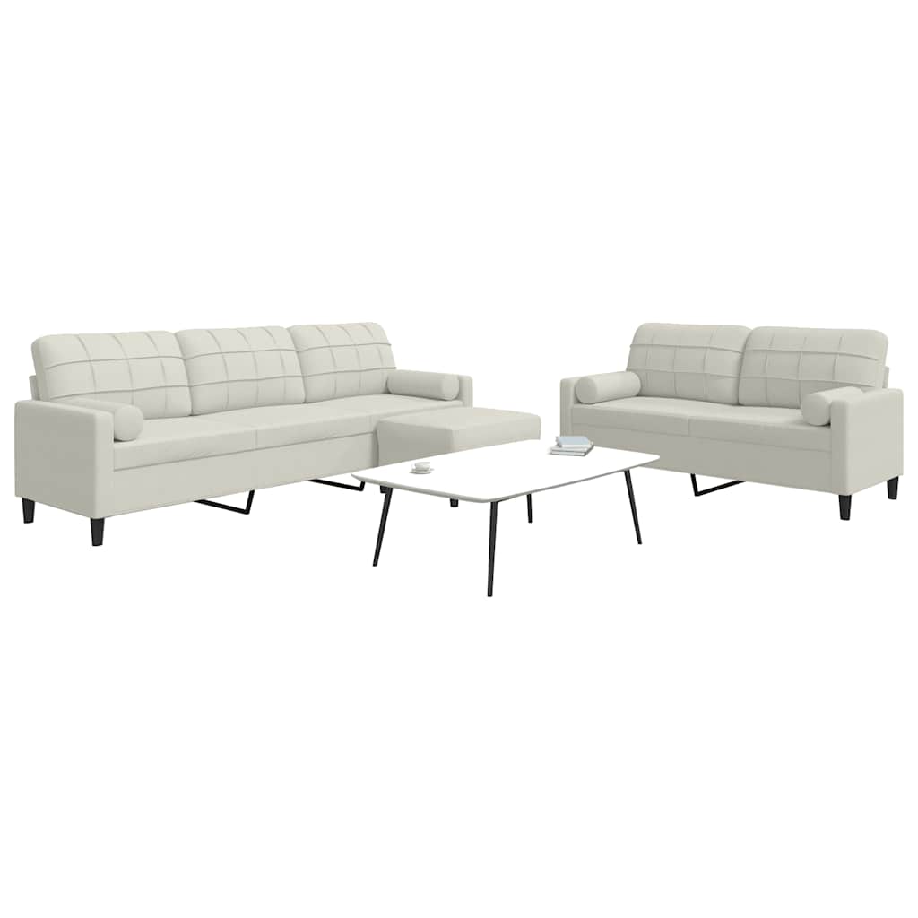 3-delige Loungeset met kussens en bolsters fluweel crèmekleurig