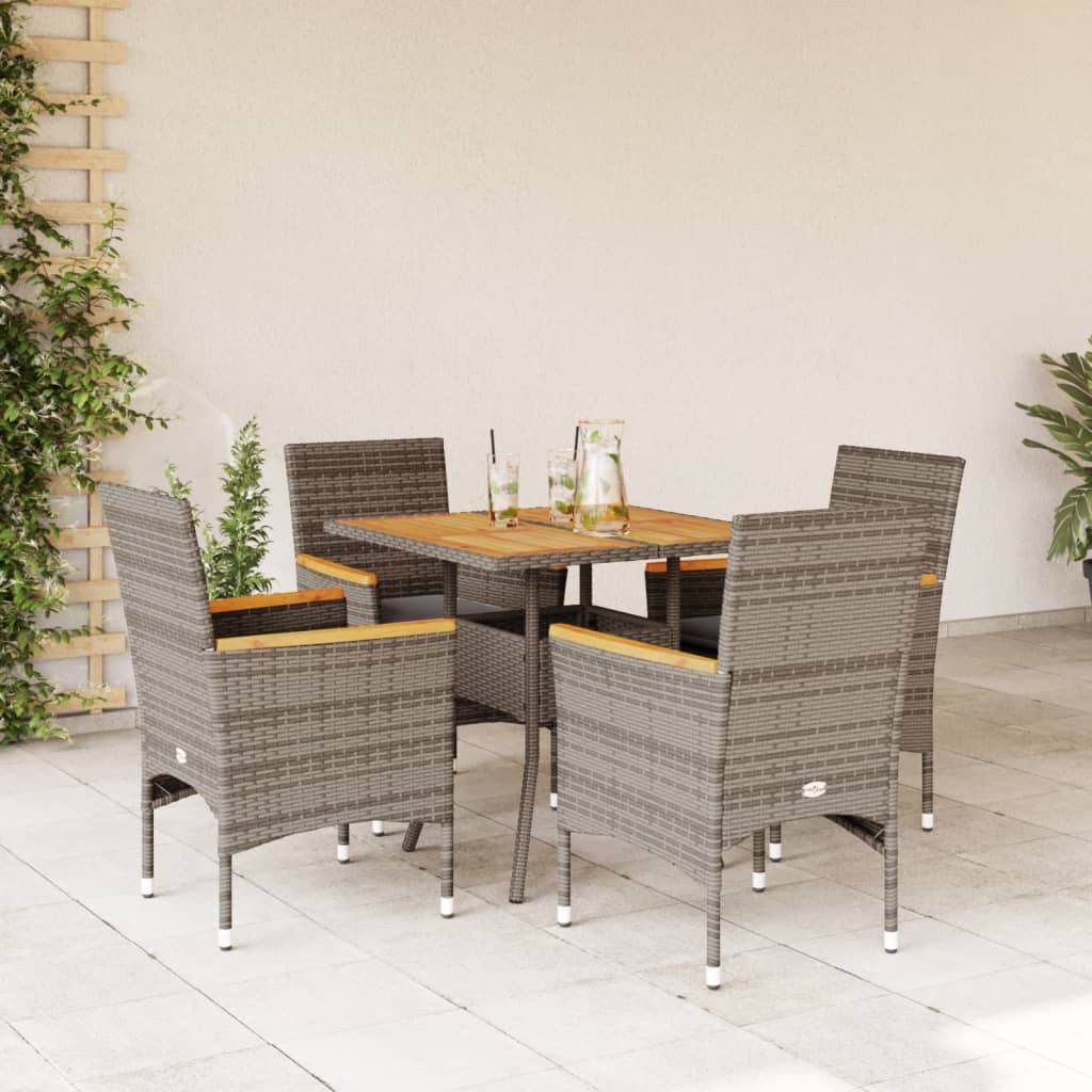 5-delige Loungeset met kussens poly rattan en acaciahout grijs – afbeelding 1