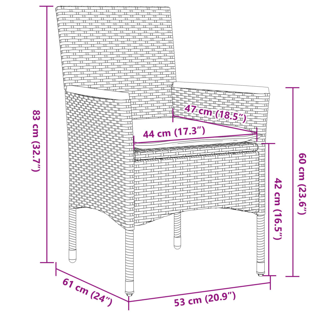 3-delige Tuinset met kussens poly rattan en glas beige – afbeelding 8