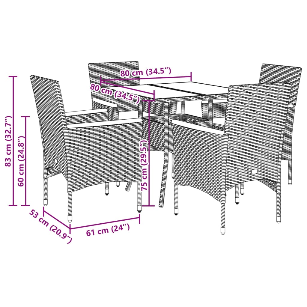 5-delige Tuinset met kussens poly rattan en glas beige – afbeelding 7