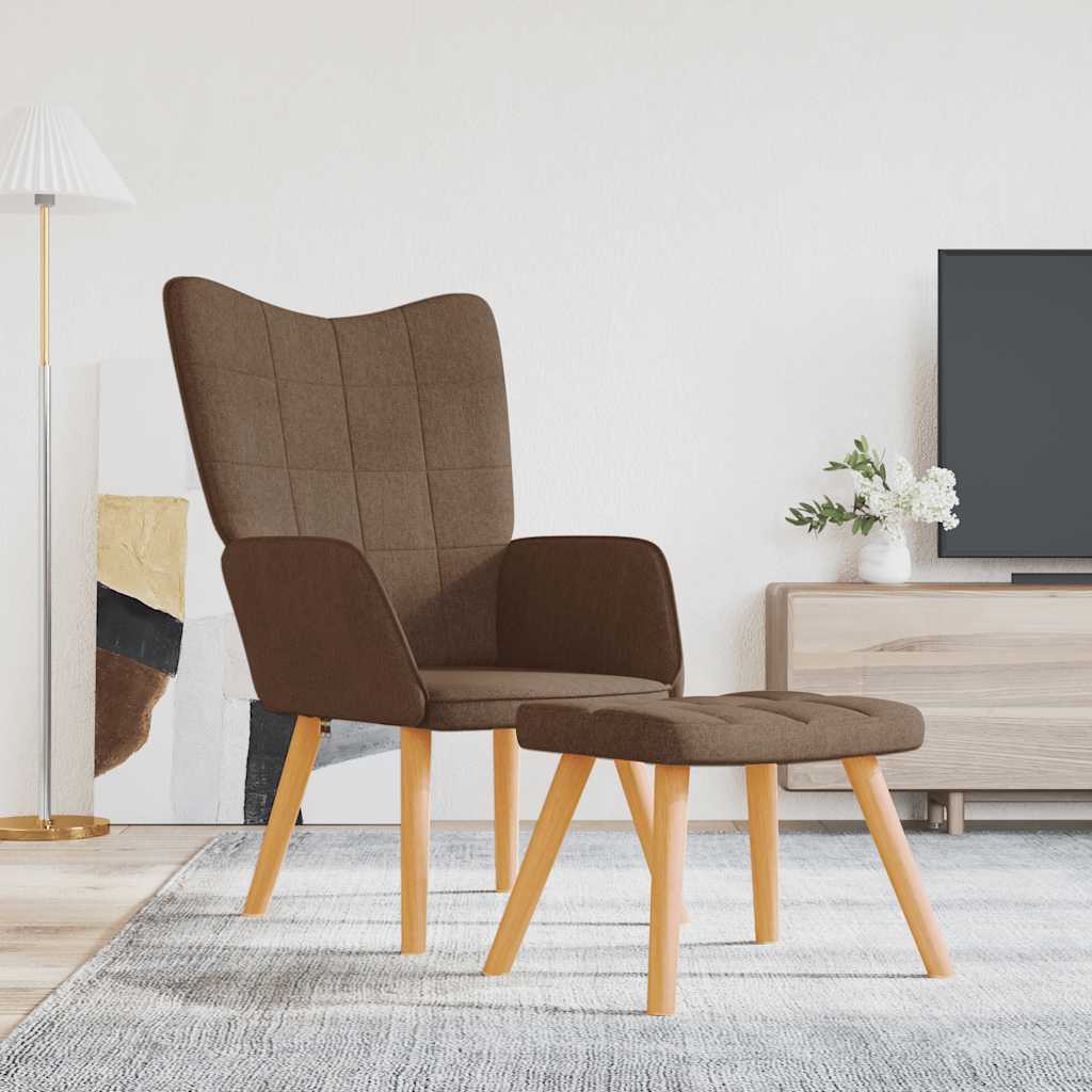 Relaxstoel met voetenbank stof bruin