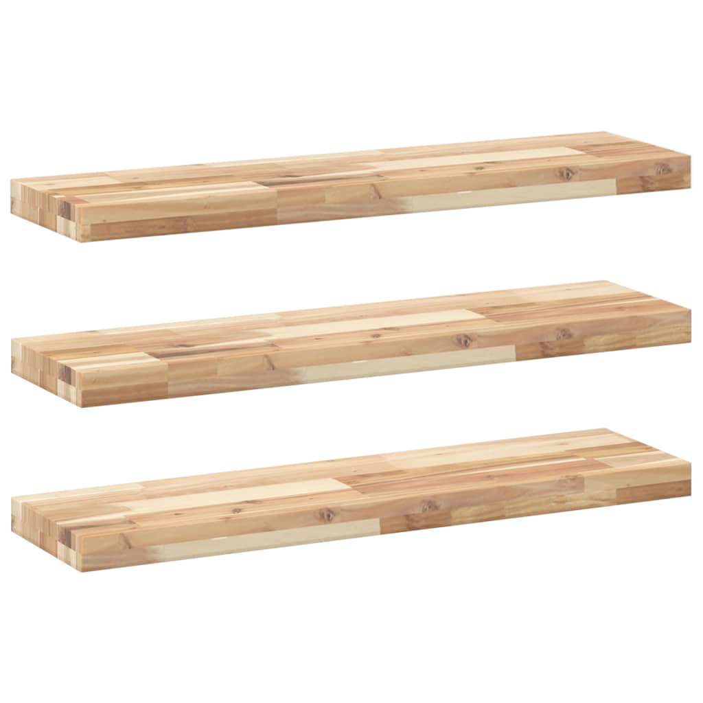 Wandschappen 3 st zwevend 80x20x4 cm onbehandeld acaciahout – afbeelding 2