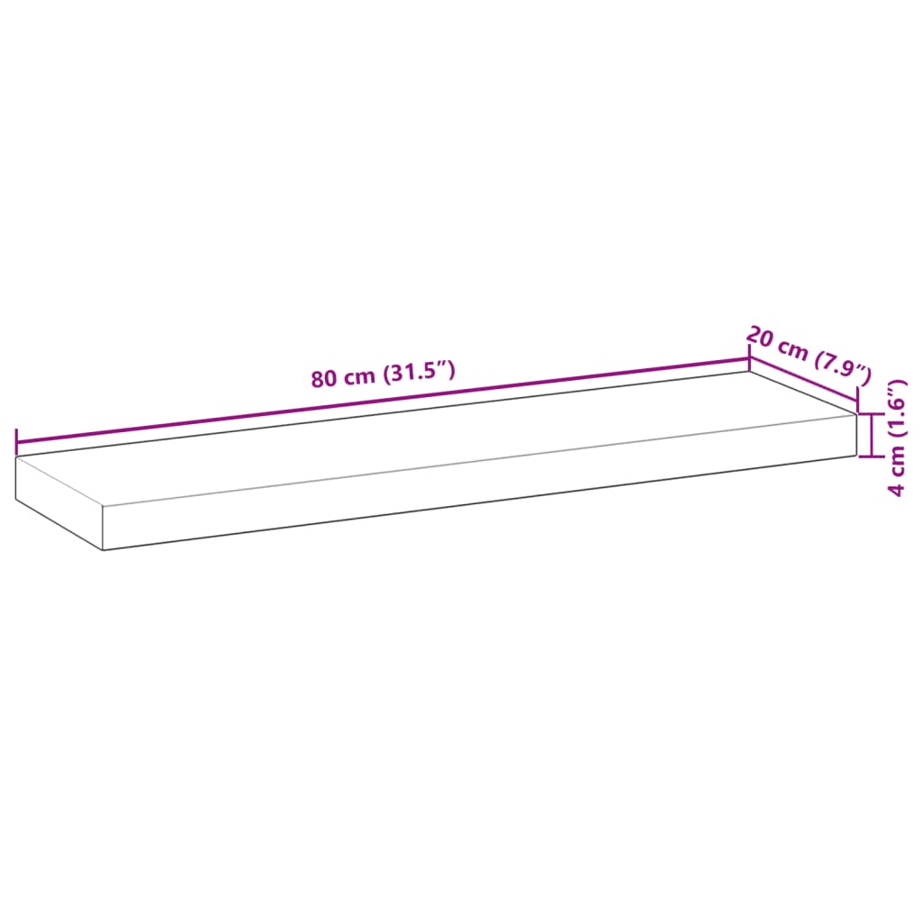 Wandschappen 3 st zwevend 80x20x4 cm onbehandeld acaciahout – afbeelding 9