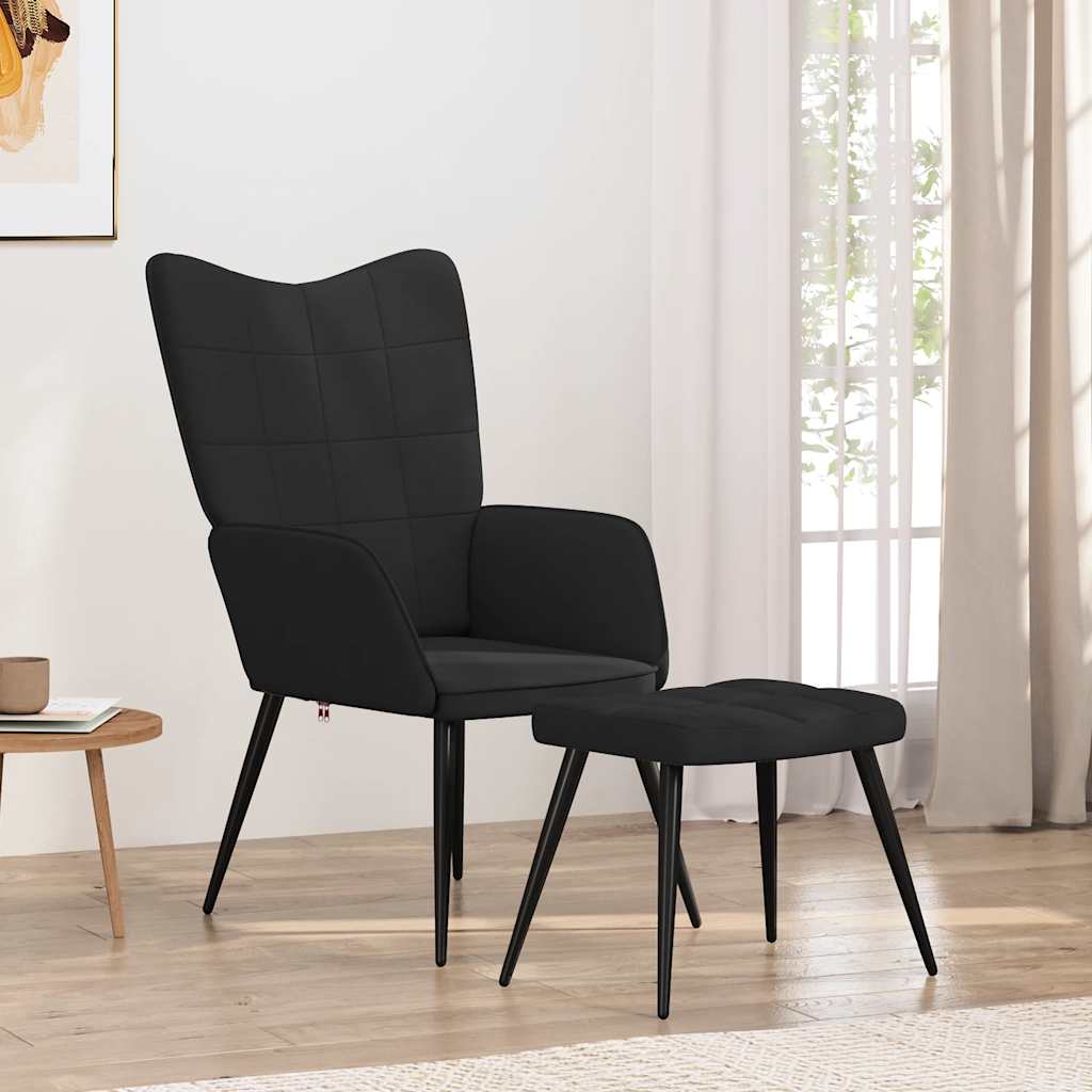 Relaxstoel met voetenbank stof zwart