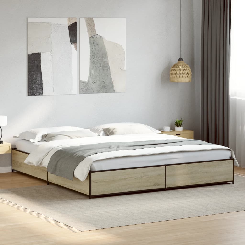 Bedframe bewerkt hout metaal sonoma eikenkleurig 160x200 cm