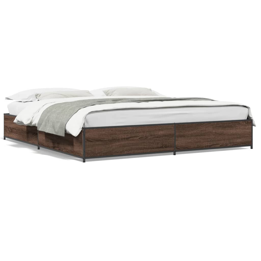 Bedframe bewerkt hout metaal bruin eikenkleur 160x200 cm – afbeelding 2