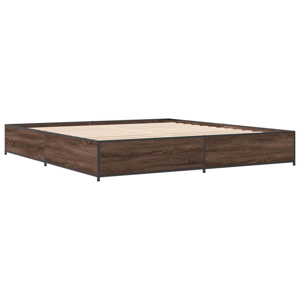 Bedframe bewerkt hout metaal bruin eikenkleur 160x200 cm – afbeelding 3