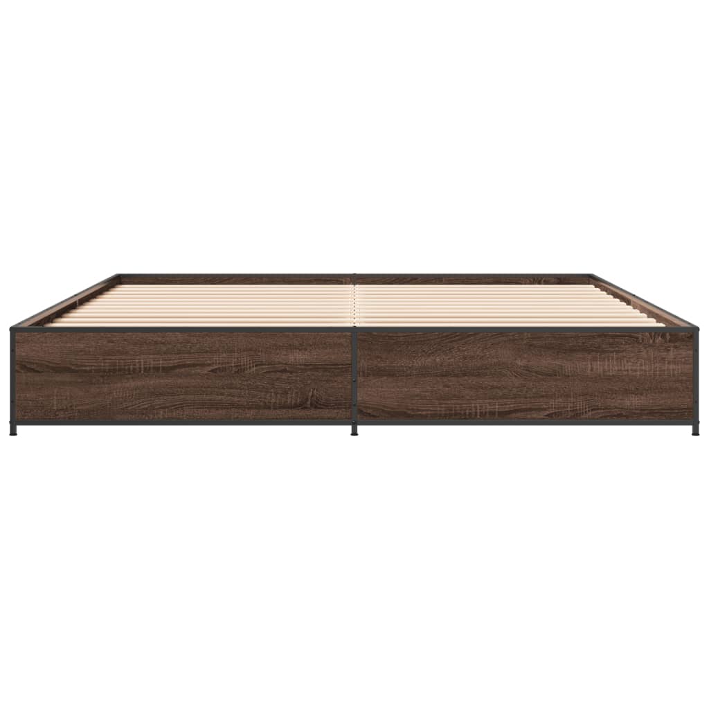 Bedframe bewerkt hout metaal bruin eikenkleur 160x200 cm – afbeelding 4