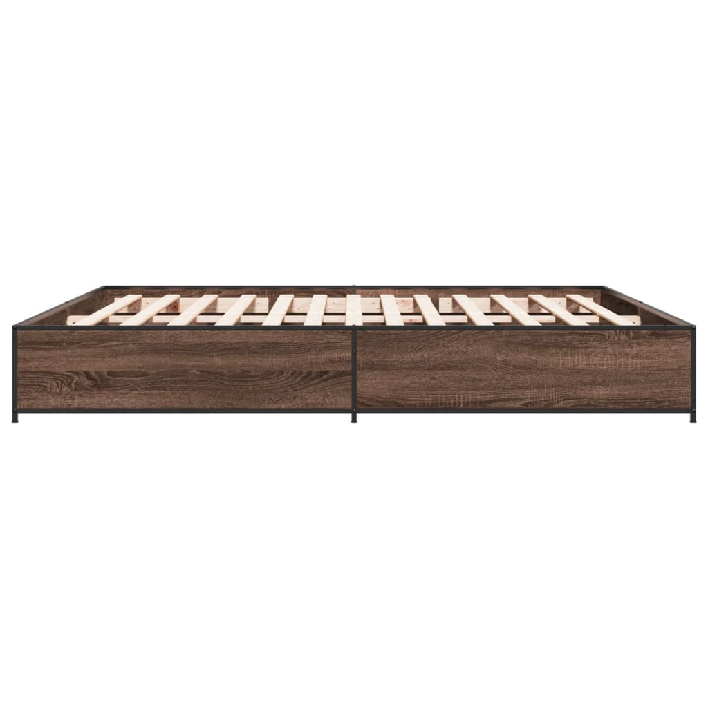 Bedframe bewerkt hout metaal bruin eikenkleur 160x200 cm – afbeelding 5
