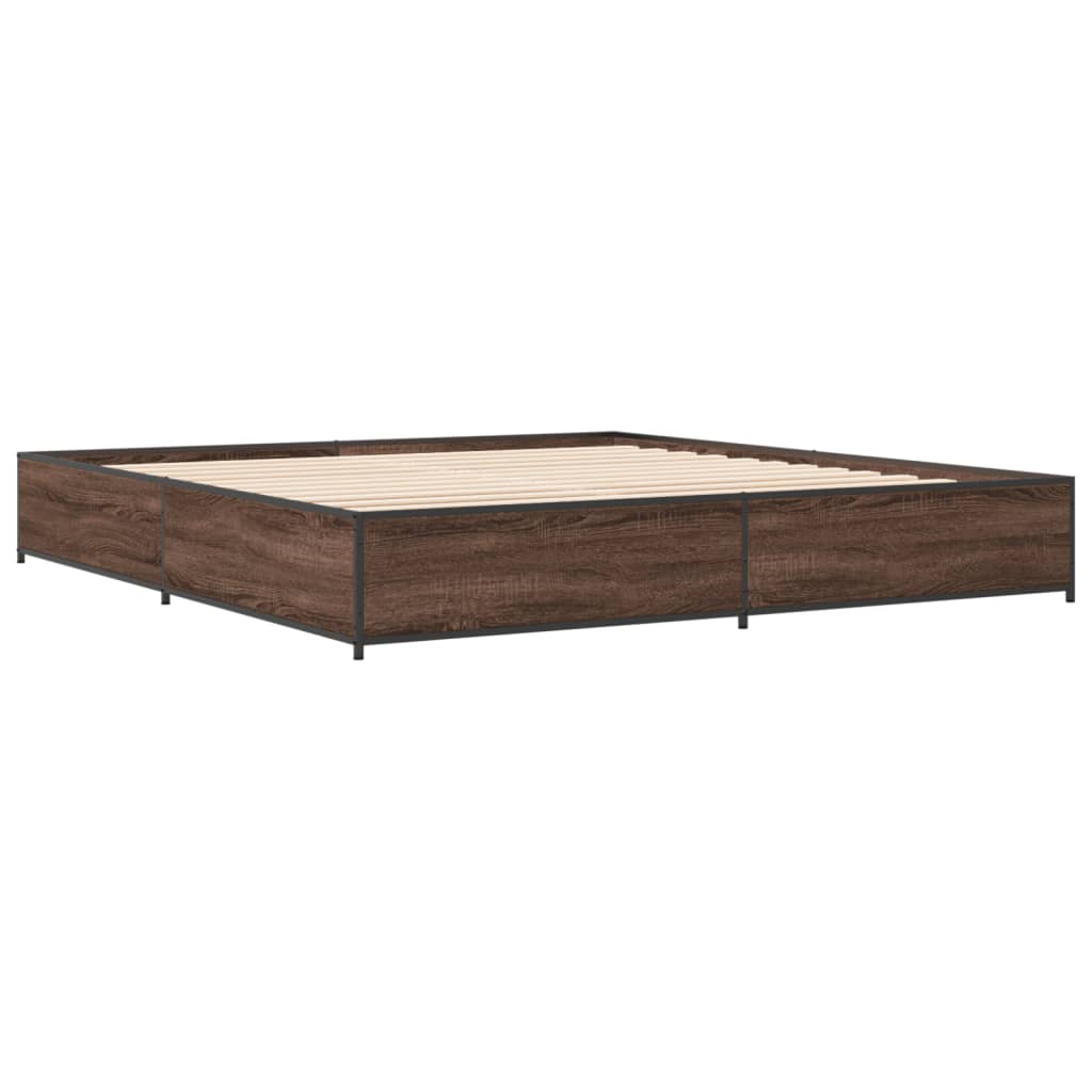 Bedframe bewerkt hout metaal bruin eikenkleur 160x200 cm – afbeelding 6