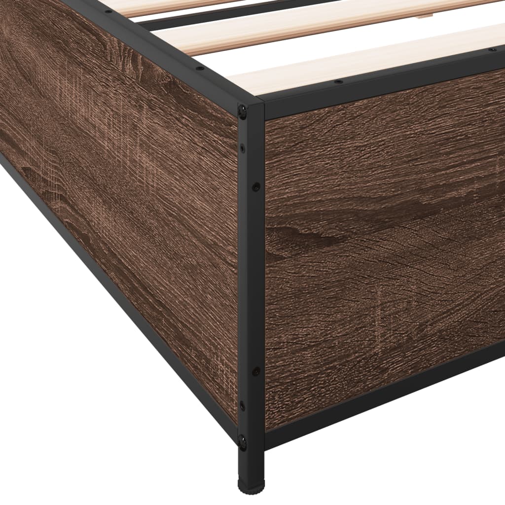 Bedframe bewerkt hout metaal bruin eikenkleur 160x200 cm – afbeelding 7