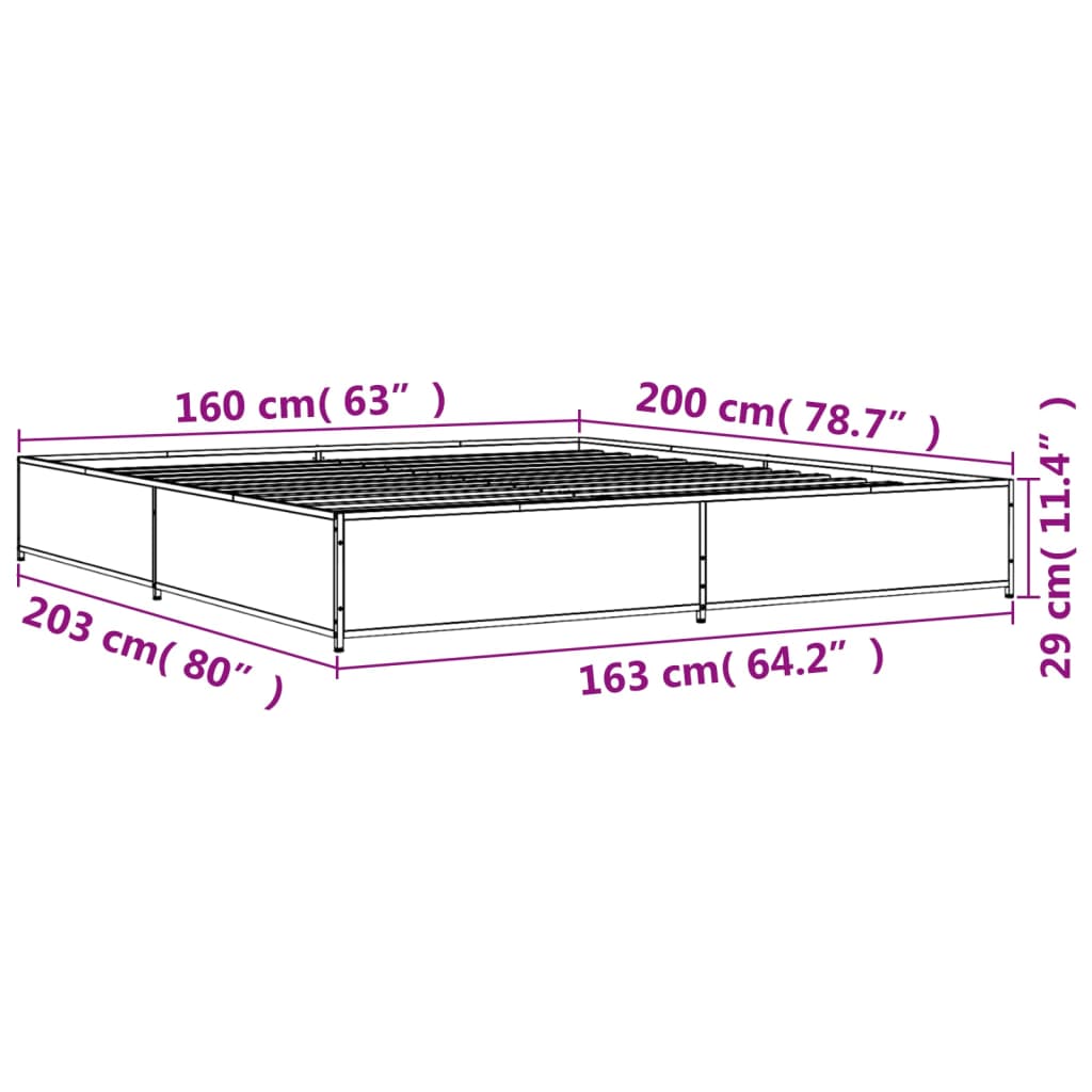 Bedframe bewerkt hout metaal bruin eikenkleur 160x200 cm – afbeelding 9