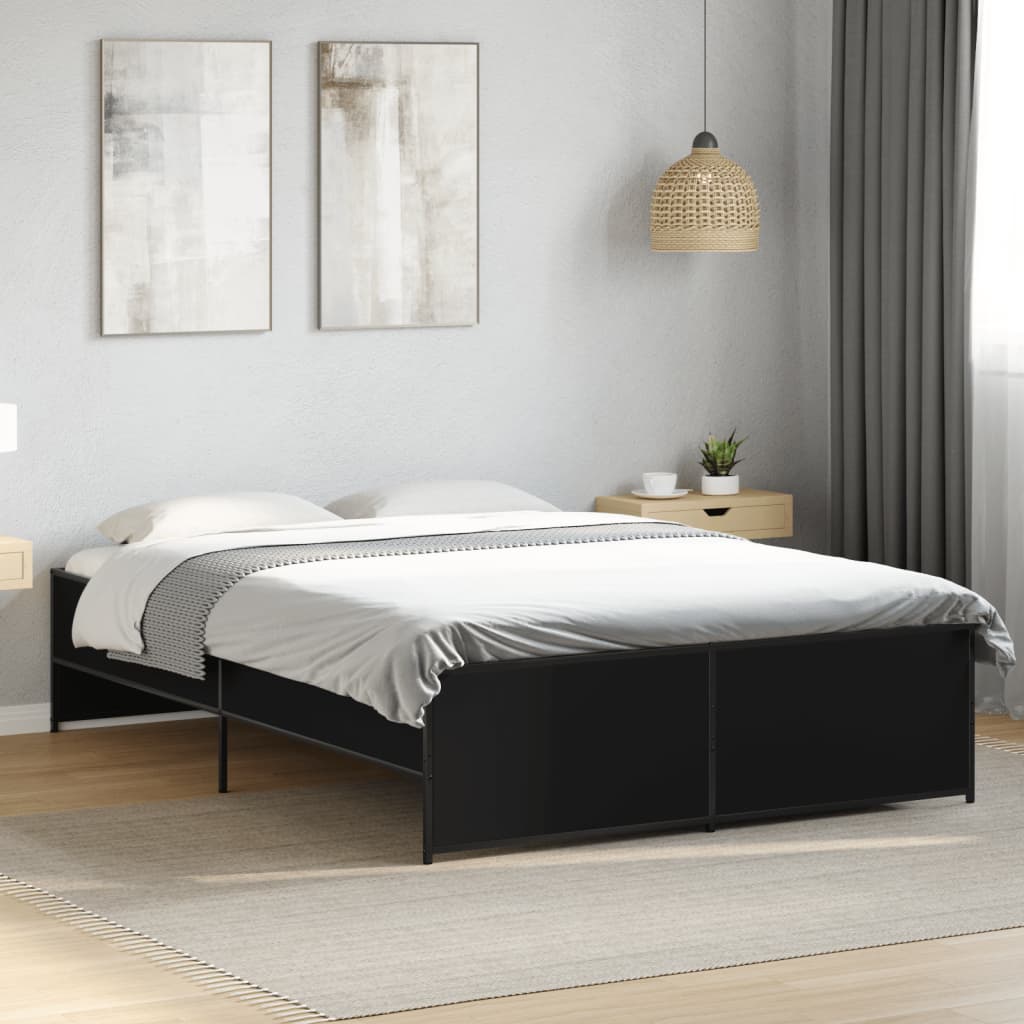 Bedframe LED bewerkt hout metaal zwart 140x190 cm – afbeelding 1