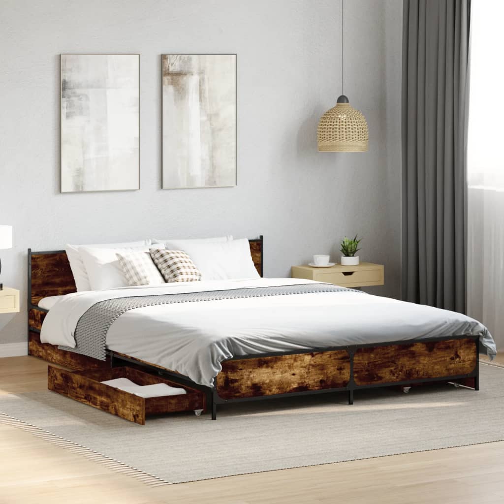 Bedframe met lades bewerkt hout gerookt eikenkleurig 160x200 cm