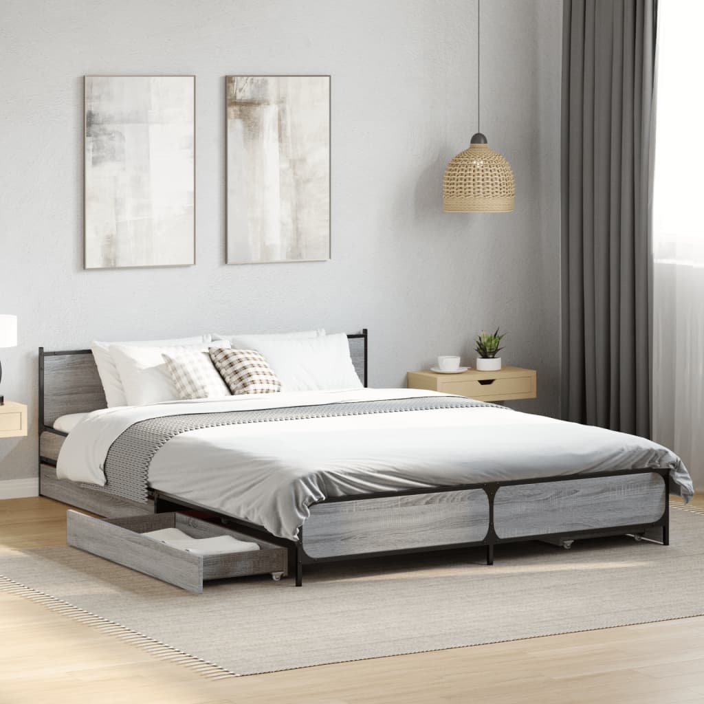 Bedframe met lades bewerkt hout grijs sonoma eiken 160x200 cm